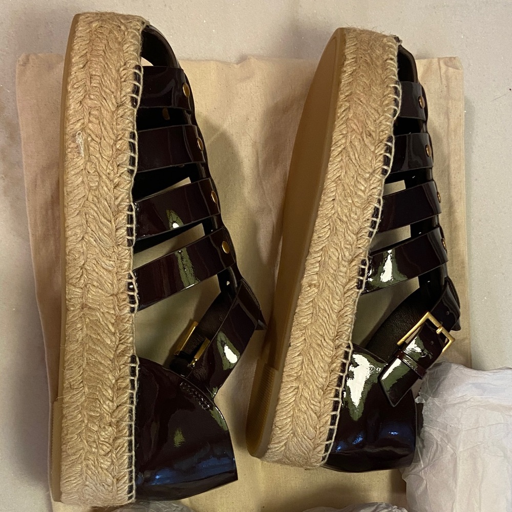 Tory Burch Black Patent Espadrille Sandals - Picture 9 of 10